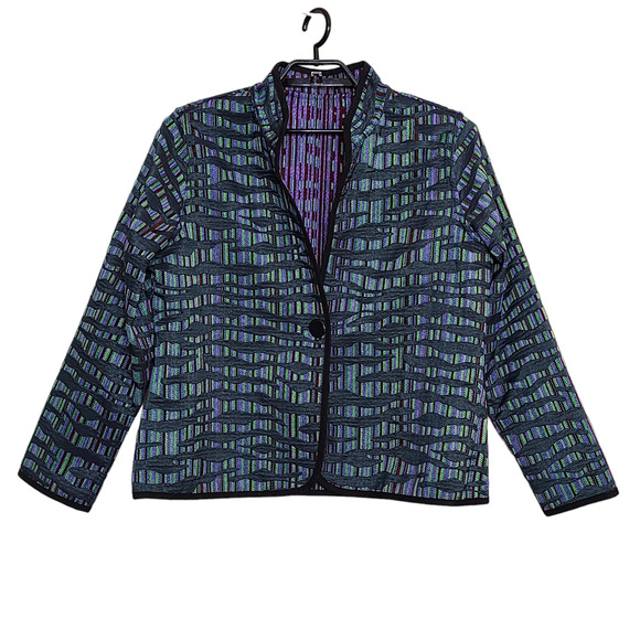 Trimdin Womens Jacket Size XL Tapestry Reversible Blazer Purple Green Black - Picture 1 of 8
